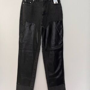 Avec Les Filles Black Straight Jeans with Leather Panels